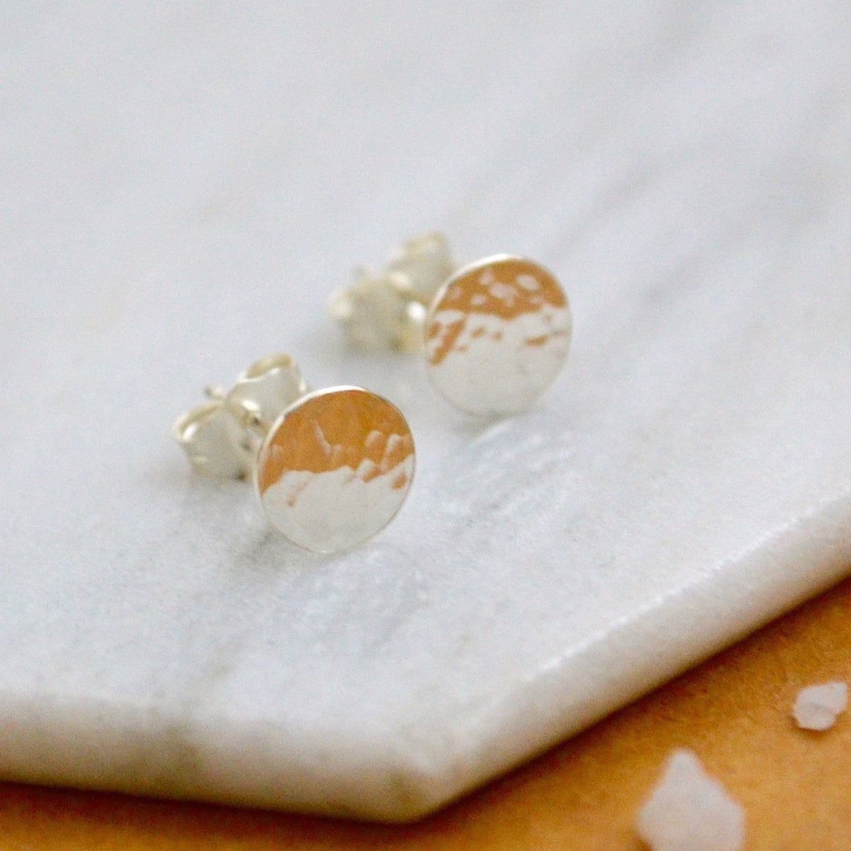 Speckle Stud Earrings - minimalist dappled circle post earrings in gold, silver, or rose gold - Foamy Wader