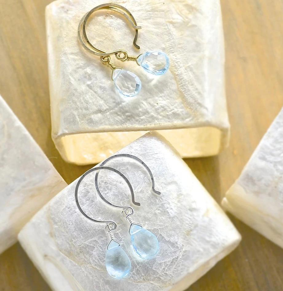 Sprinkle Earrings - baby blue swiss blue topaz gemstone drop earrings - Foamy Wader