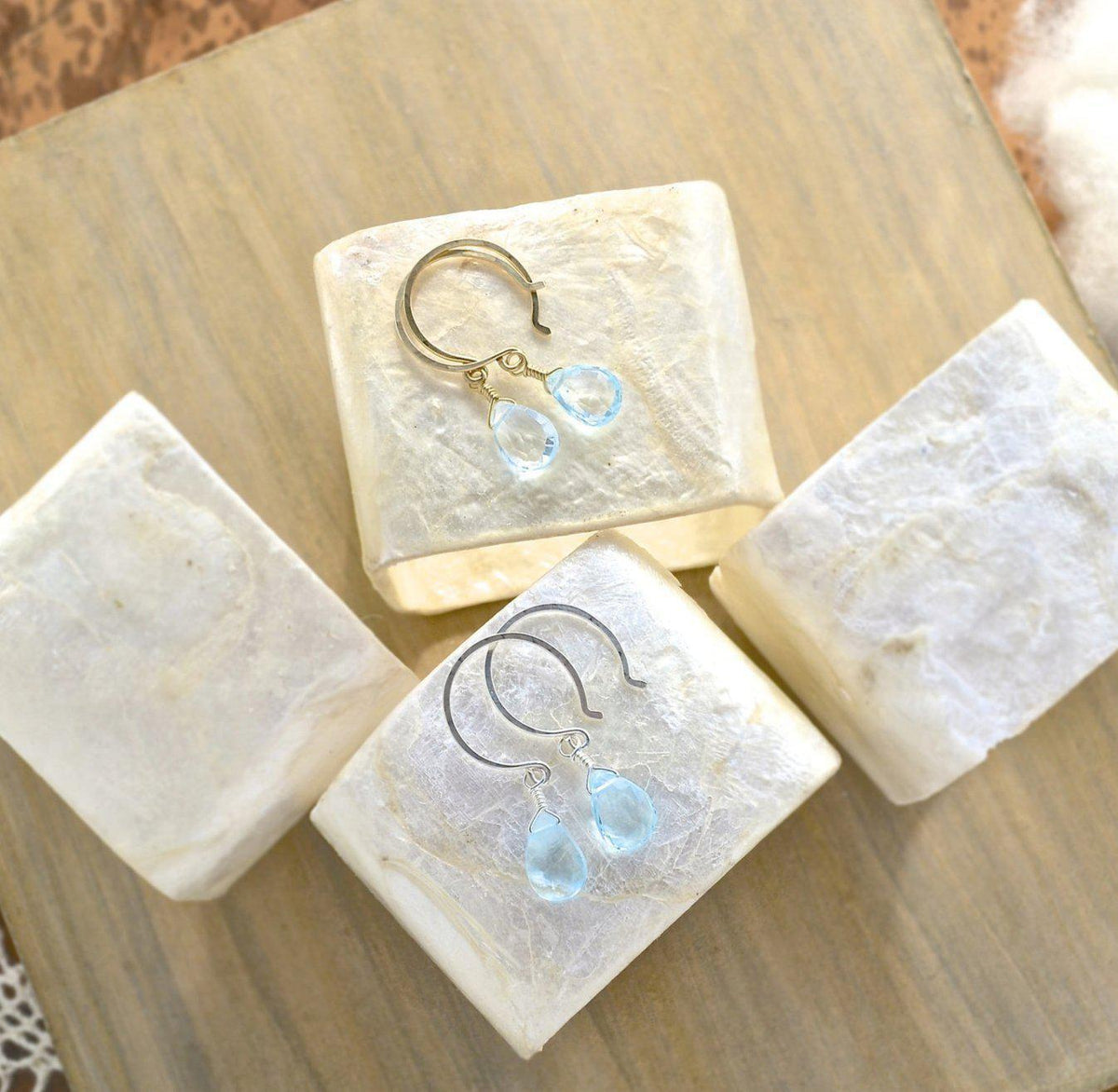 Sprinkle Earrings - baby blue swiss blue topaz gemstone drop earrings - Foamy Wader