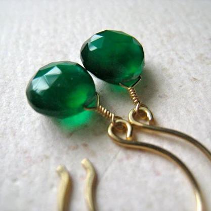 Stunna Earrings - emerald green onyx gemstone drop earrings - Foamy Wader