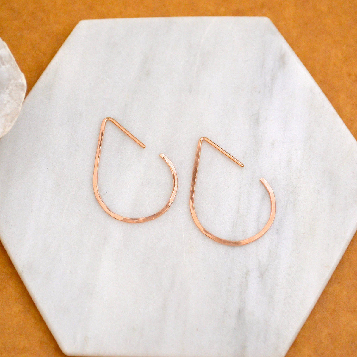 The Point Hoop Earrings - 14K gold handmade hammered teardrop open hoop earrings - Foamy Wader