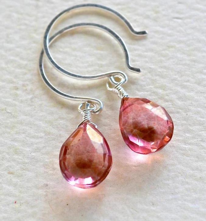 The Siren Earrings - pink mystic quartz gemstone drop earrings - Foamy Wader