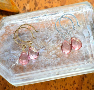 The Siren Earrings - pink mystic quartz gemstone drop earrings - Foamy Wader