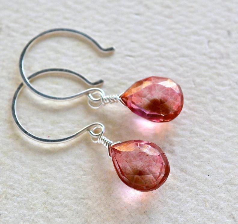 The Siren Earrings - pink mystic quartz gemstone drop earrings - Foamy Wader