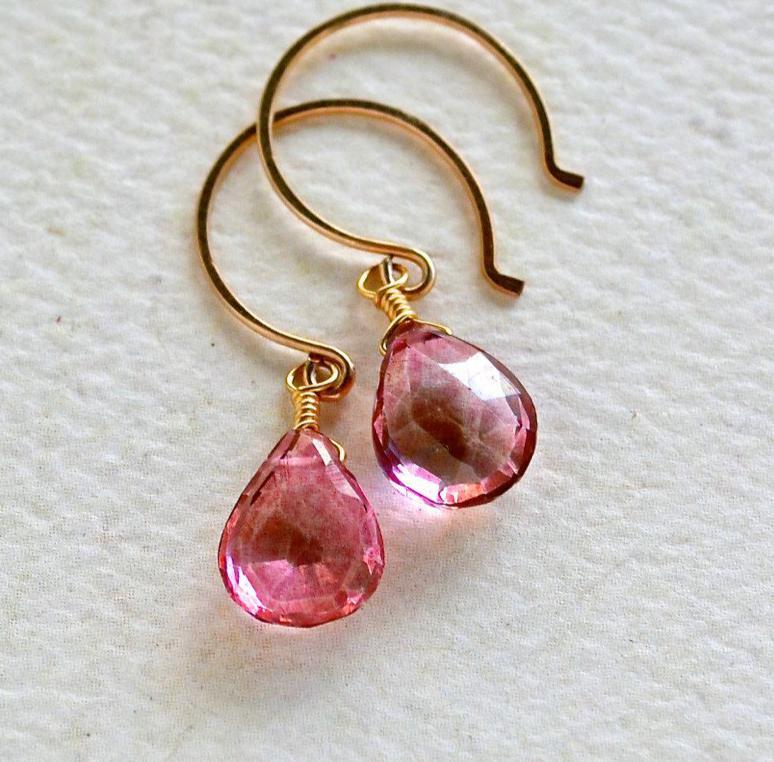 The Siren Earrings - pink mystic quartz gemstone drop earrings - Foamy Wader