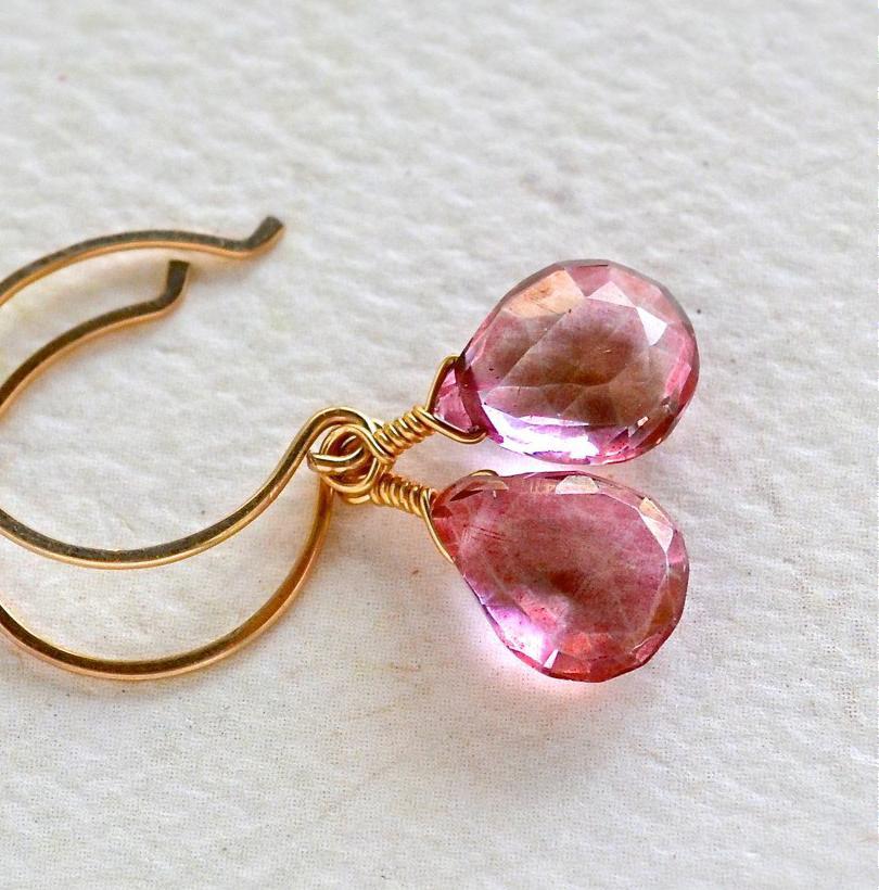 The Siren Earrings - pink mystic quartz gemstone drop earrings - Foamy Wader