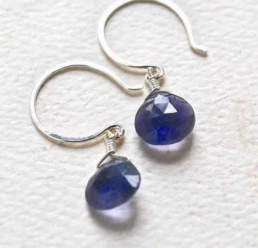 Twilight Earrings - violet iolite gemstone drop earrings - Foamy Wader