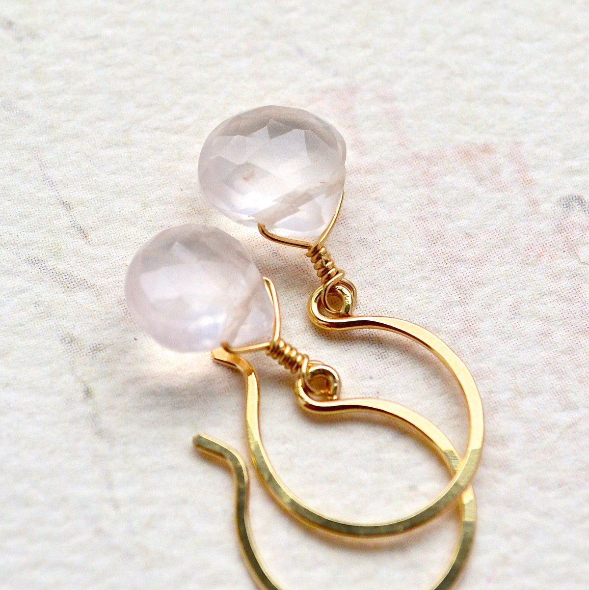 Vie en Rose Earrings - blush pink rose quartz gemstone drop earrings - Foamy Wader
