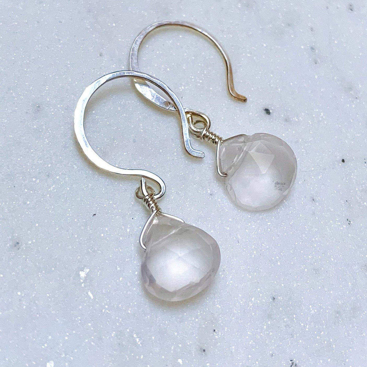 Vie en Rose Earrings - blush pink rose quartz gemstone drop earrings - Foamy Wader