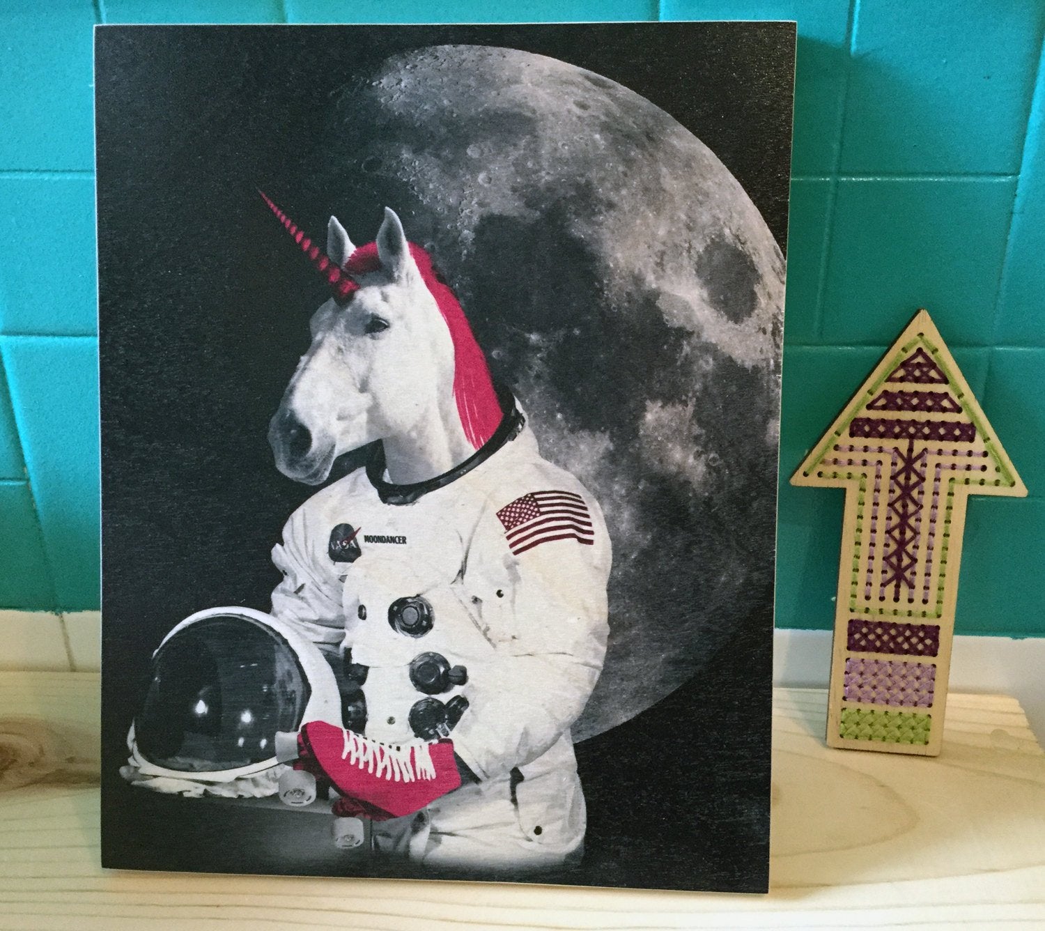 Wood Print: Astronaut Unicorn