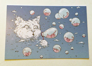 Postcard: Bubble Cat - Blue - Ten Pack