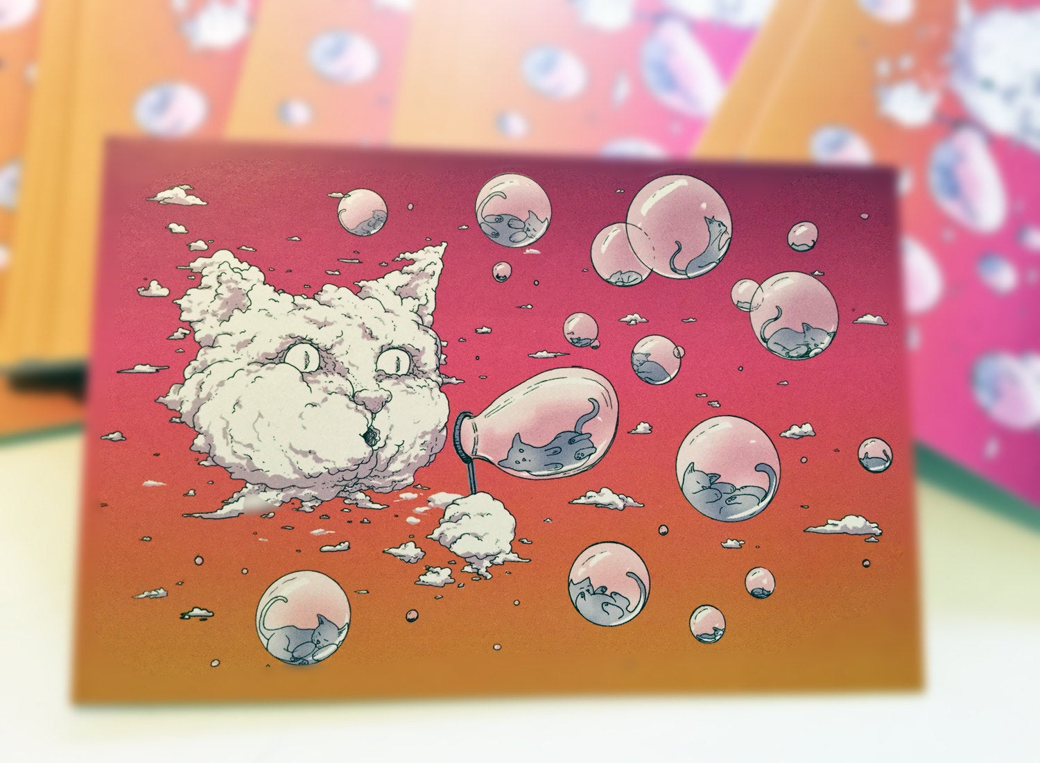 Postcard: Bubble Cat - Sunset - Ten Pack