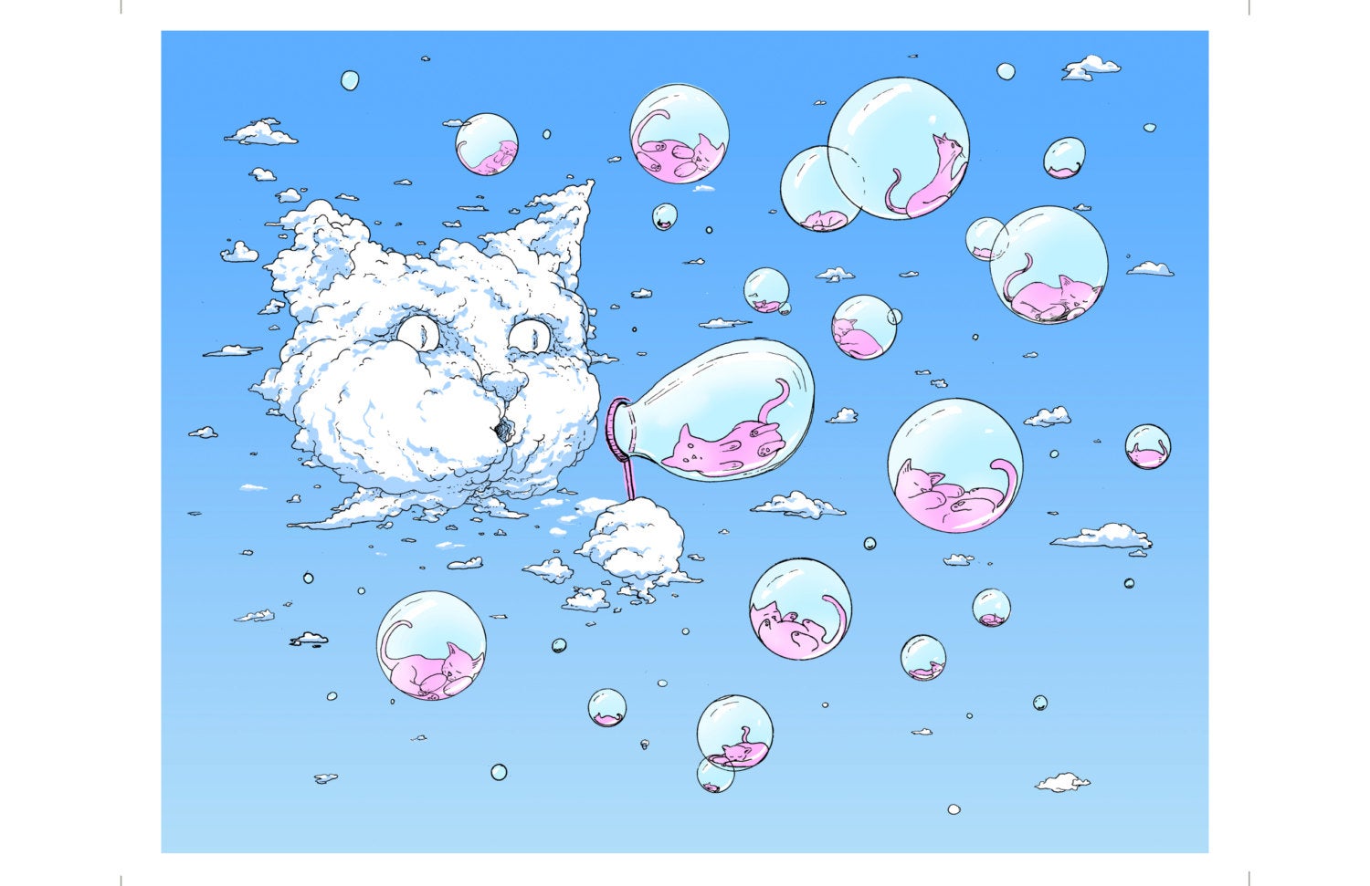 Print: Bubble Cat - Blue