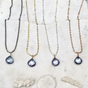 Azure Necklace - blue mystic quartz gemstone solitaire necklace in 14k gold - Foamy Wader