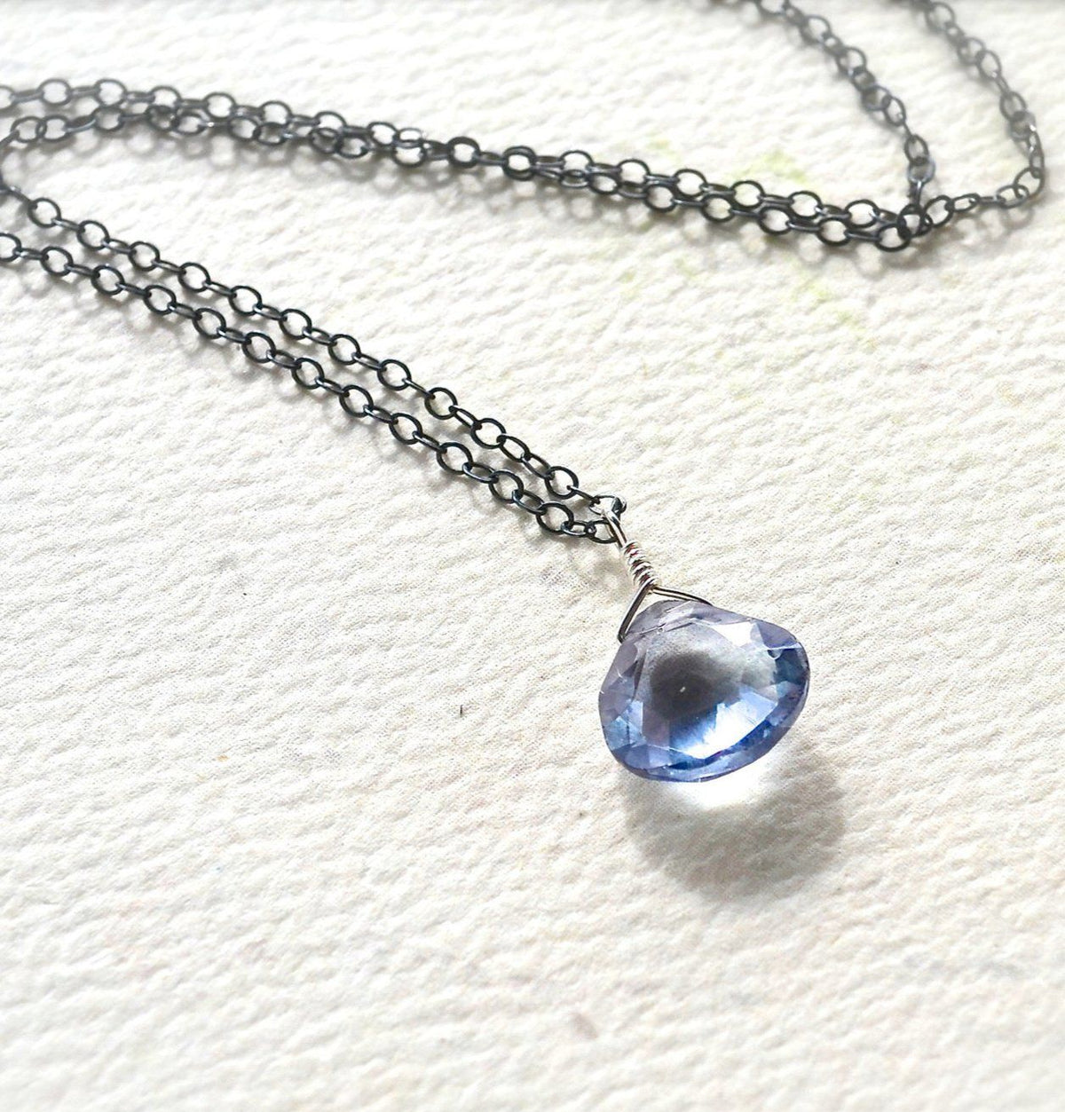 Azure Necklace - blue mystic quartz gemstone solitaire necklace in 14k gold - Foamy Wader