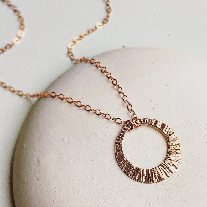 Beam Necklace - handmade hammered sunbeam crescent pendant necklace - Foamy Wader