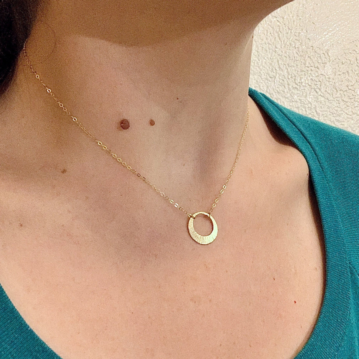 Beam Necklace - handmade hammered sunbeam crescent pendant necklace - Foamy Wader