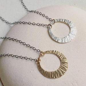 Beam Necklace - handmade hammered sunbeam crescent pendant necklace - Foamy Wader