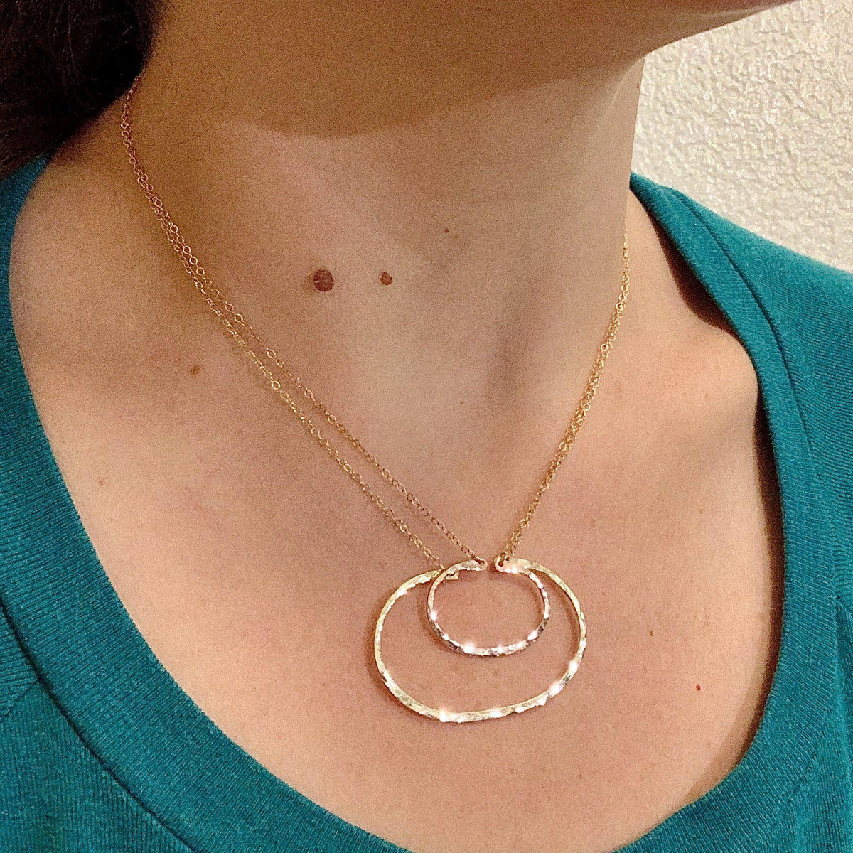 Canoe Necklace - handmade oval hammered boating pendant necklace - Foamy Wader