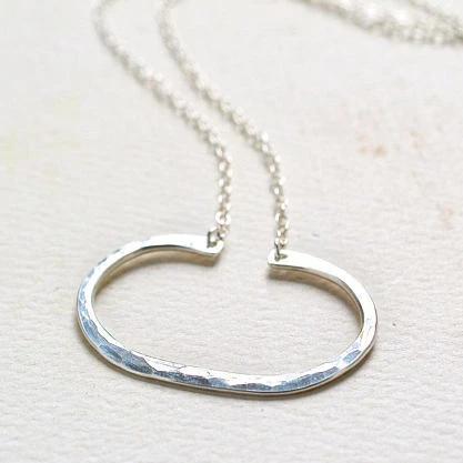 Canoe Petite Necklace - handmade oval hammered boating pendant necklace - Foamy Wader