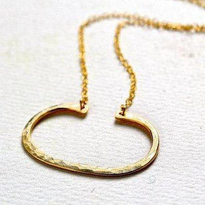 Canoe Petite Necklace - handmade oval hammered boating pendant necklace in 14k gold - Foamy Wader