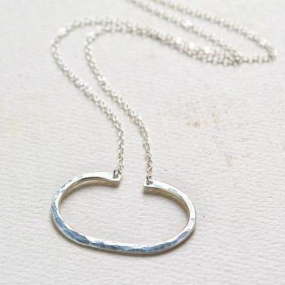 Canoe Petite Necklace - handmade oval hammered boating pendant necklace in 14k gold - Foamy Wader