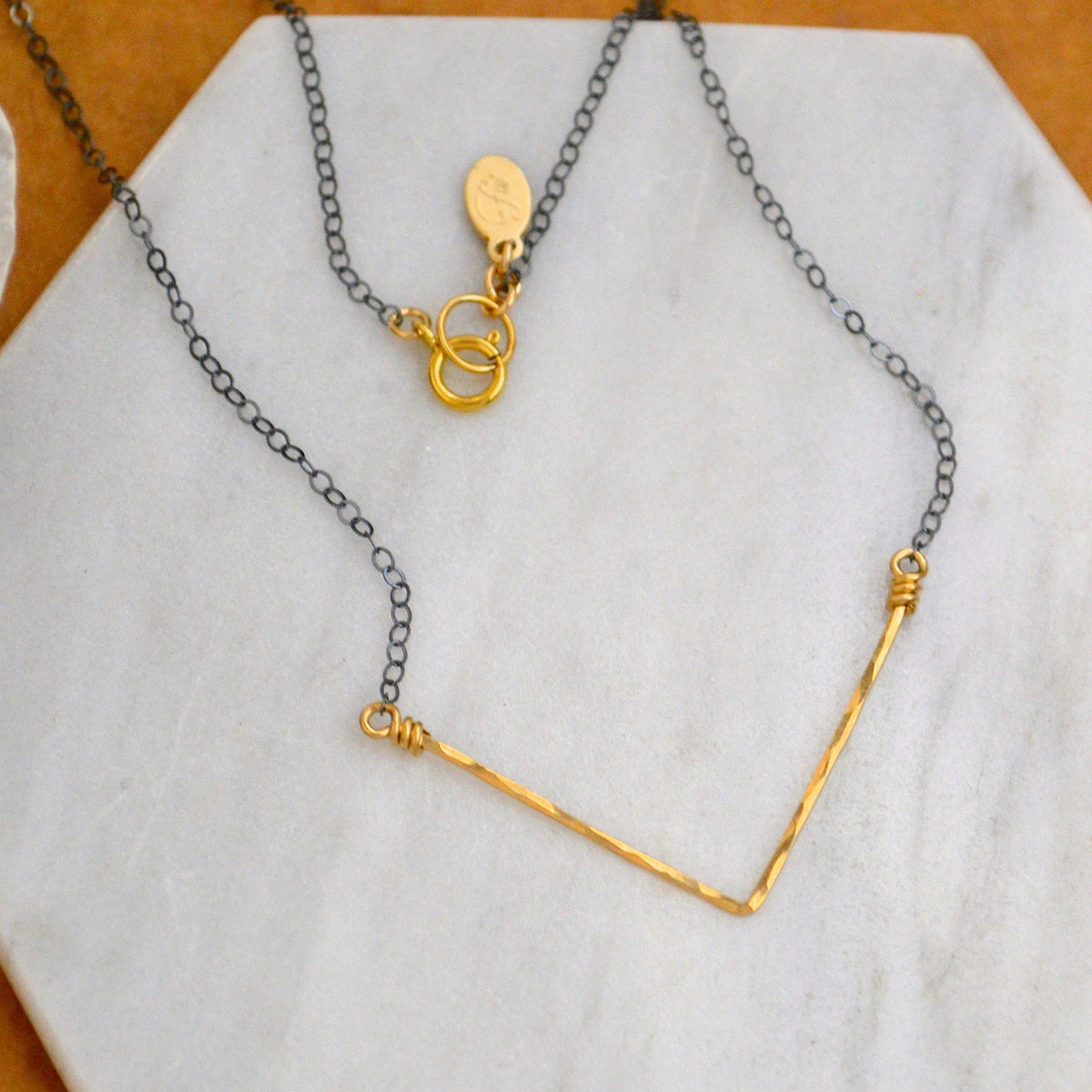 Chevron Necklace - handmade chevron pendant necklace in solid and mixed metals - Foamy Wader
