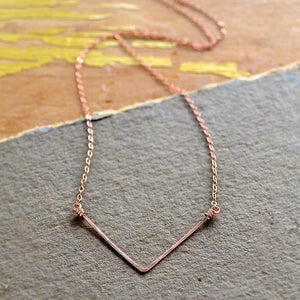 Chevron Necklace - handmade solid 14k gold chevron pendant necklace - Foamy Wader