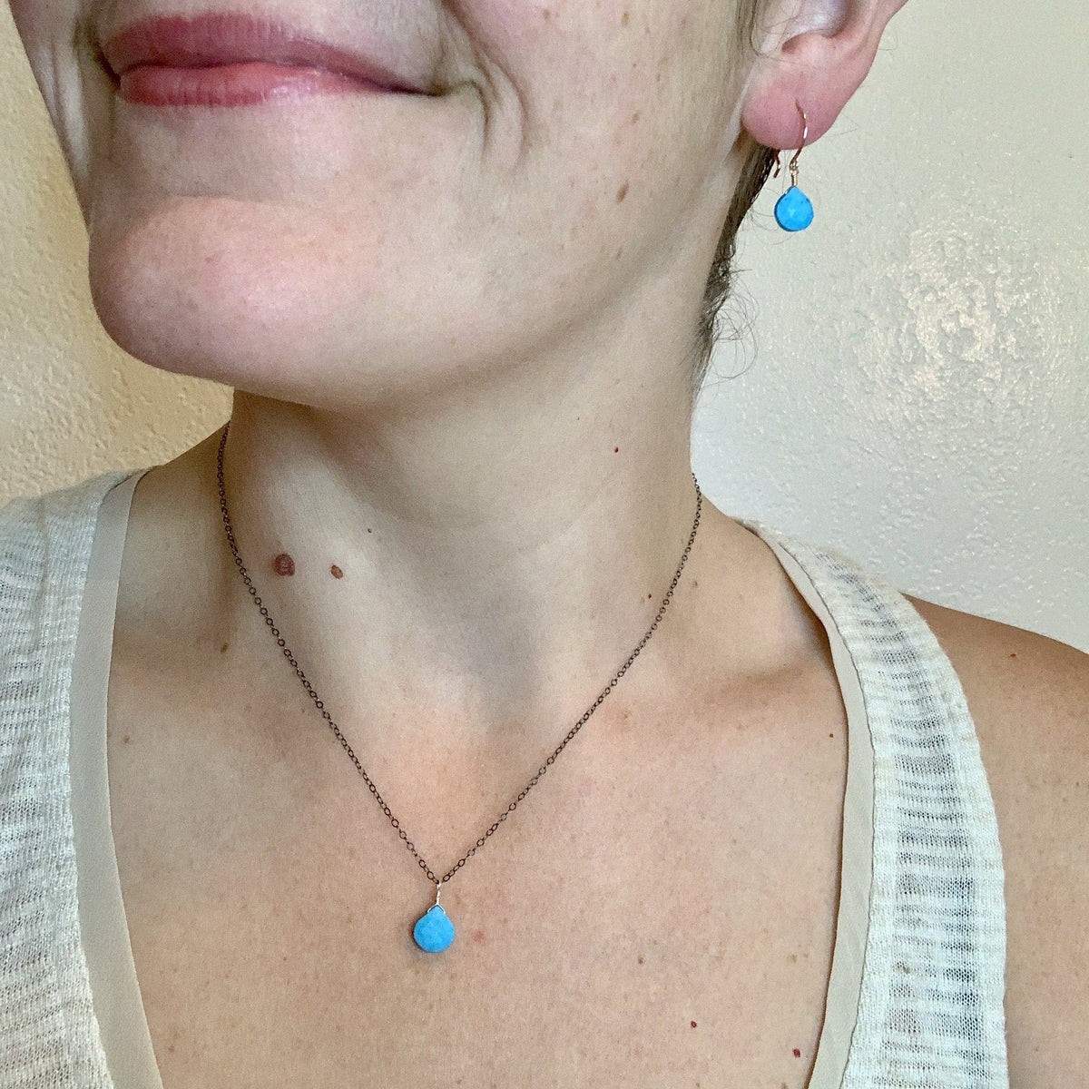 Cozumel Necklace - blue tuquoise gemstone solitaire necklace - Foamy Wader