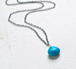 Cozumel Necklace - blue turquoise gemstone solitaire necklace in 14k gold - Foamy Wader