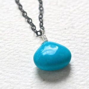 Cozumel Necklace - blue turquoise gemstone solitaire necklace in 14k gold - Foamy Wader