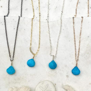 Cozumel Necklace - blue turquoise gemstone solitaire necklace in 14k gold - Foamy Wader