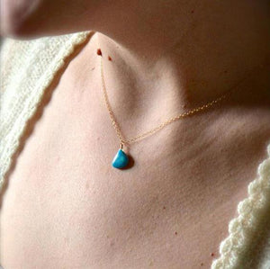 Cozumel Necklace - blue turquoise gemstone solitaire necklace in 14k gold - Foamy Wader