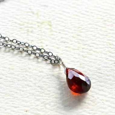 Cranberry Necklace - crimson red garnet gemstone solitaire necklace - Foamy Wader