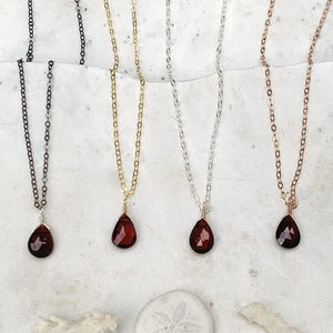Cranberry Necklace - crimson red garnet gemstone solitaire necklace - Foamy Wader