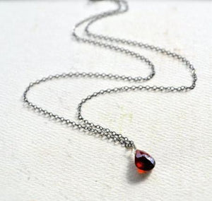 Cranberry Necklace - crimson red garnet gemstone solitaire necklace in 14k gold - Foamy Wader