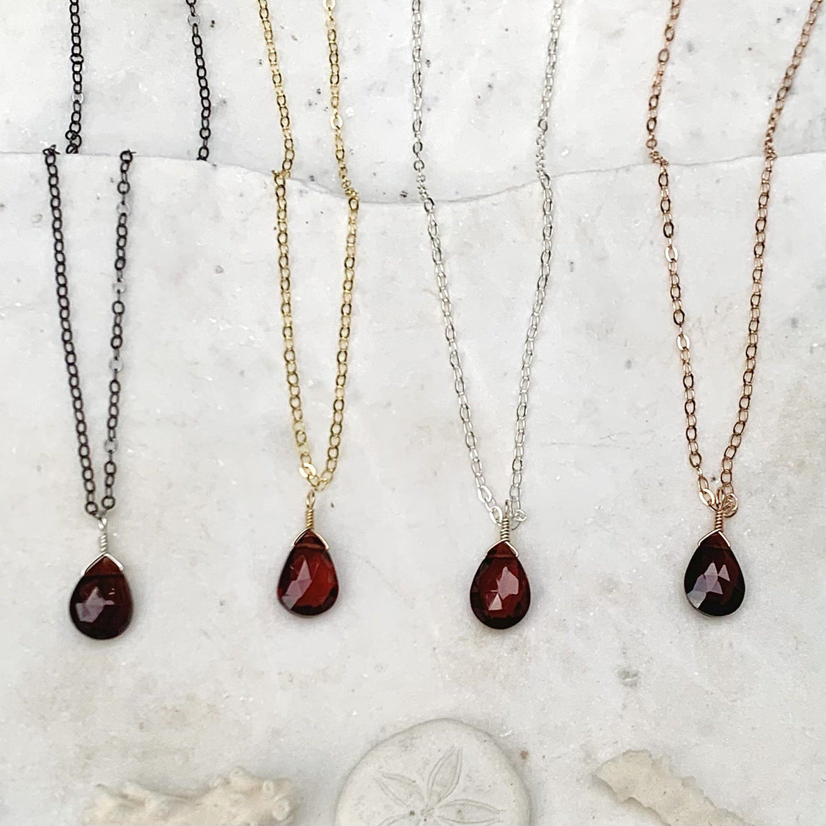 Cranberry Necklace - crimson red garnet gemstone solitaire necklace in 14k gold - Foamy Wader