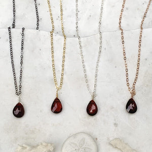 Cranberry Necklace - crimson red garnet gemstone solitaire necklace in 14k gold - Foamy Wader