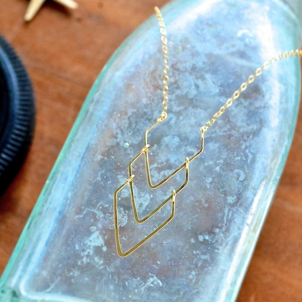 Currents Necklace - hammered triple chevron nautical pendant necklace - Foamy Wader