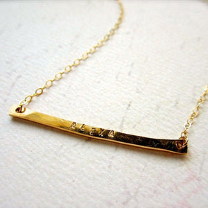 Custom Tiny Name Necklace - horizontal bar custom name necklace in 14k solid gold - Foamy Wader