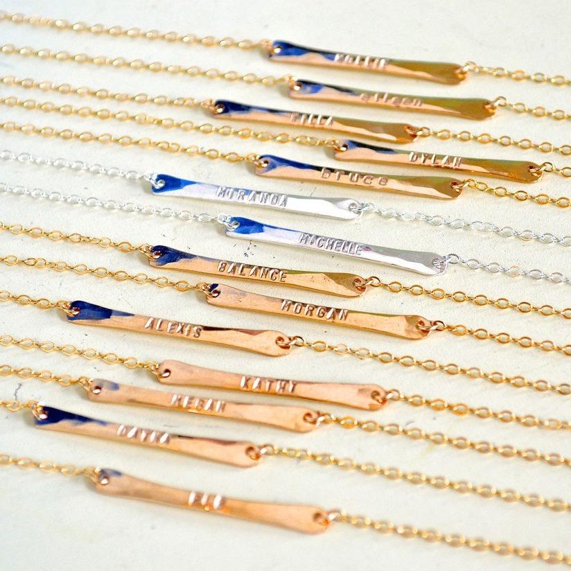 Custom Tiny Name Necklace - horizontal bar custom name necklace in gold, silver, rose gold - Foamy Wader
