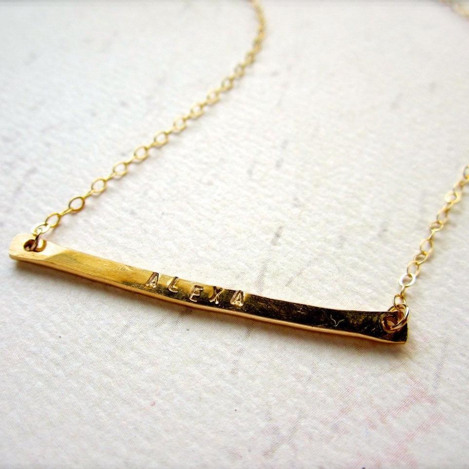 Custom Tiny Name Necklace - horizontal bar custom name necklace in gold, silver, rose gold - Foamy Wader