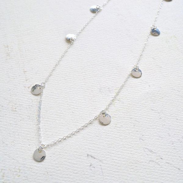 Droplets Necklace - handmade fringe necklace with petite dappled discs - Foamy Wader