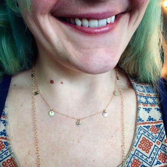 Droplets Necklace - handmade fringe necklace with petite dappled discs - Foamy Wader