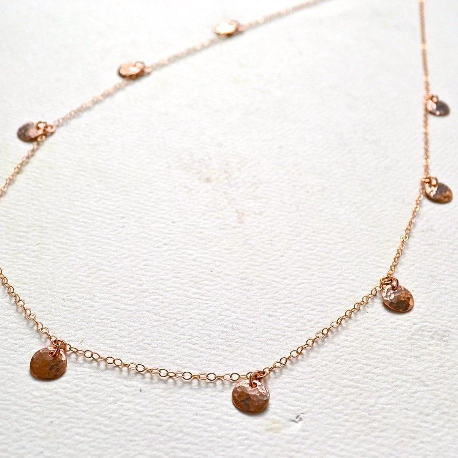 Droplets Necklace - handmade fringe necklace with petite dappled discs - Foamy Wader