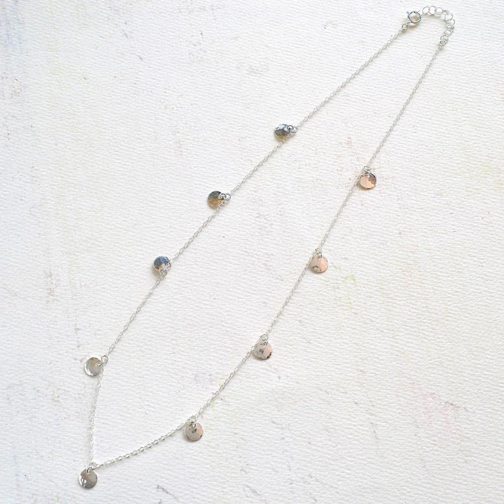 Droplets Necklace - handmade fringe necklace with petite dappled discs - Foamy Wader