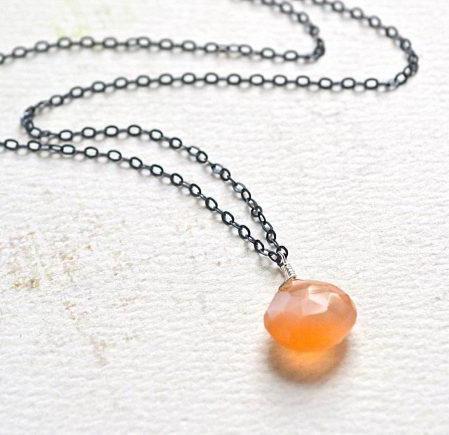 Dusk Necklace - peach moonstone simple gemstone solitaire necklace - Ugly  Baby