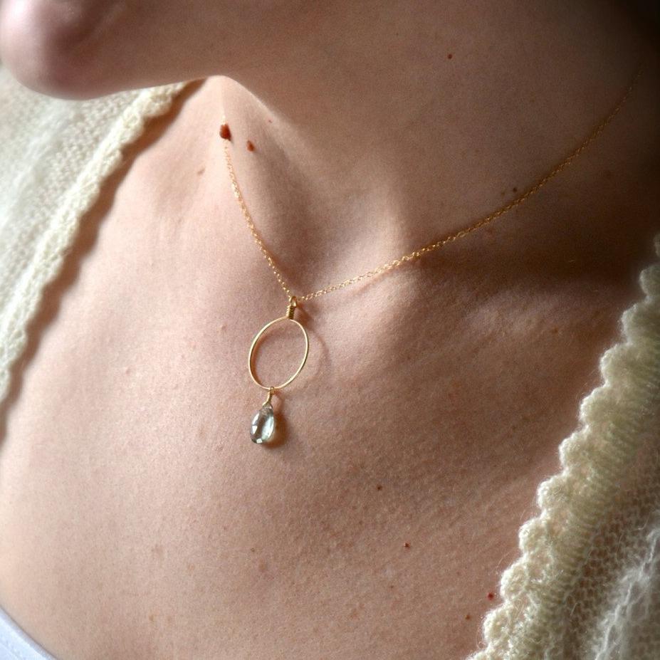 Freckles Necklace - teal speckled moss aquamarine circle pendant necklace - Foamy Wader