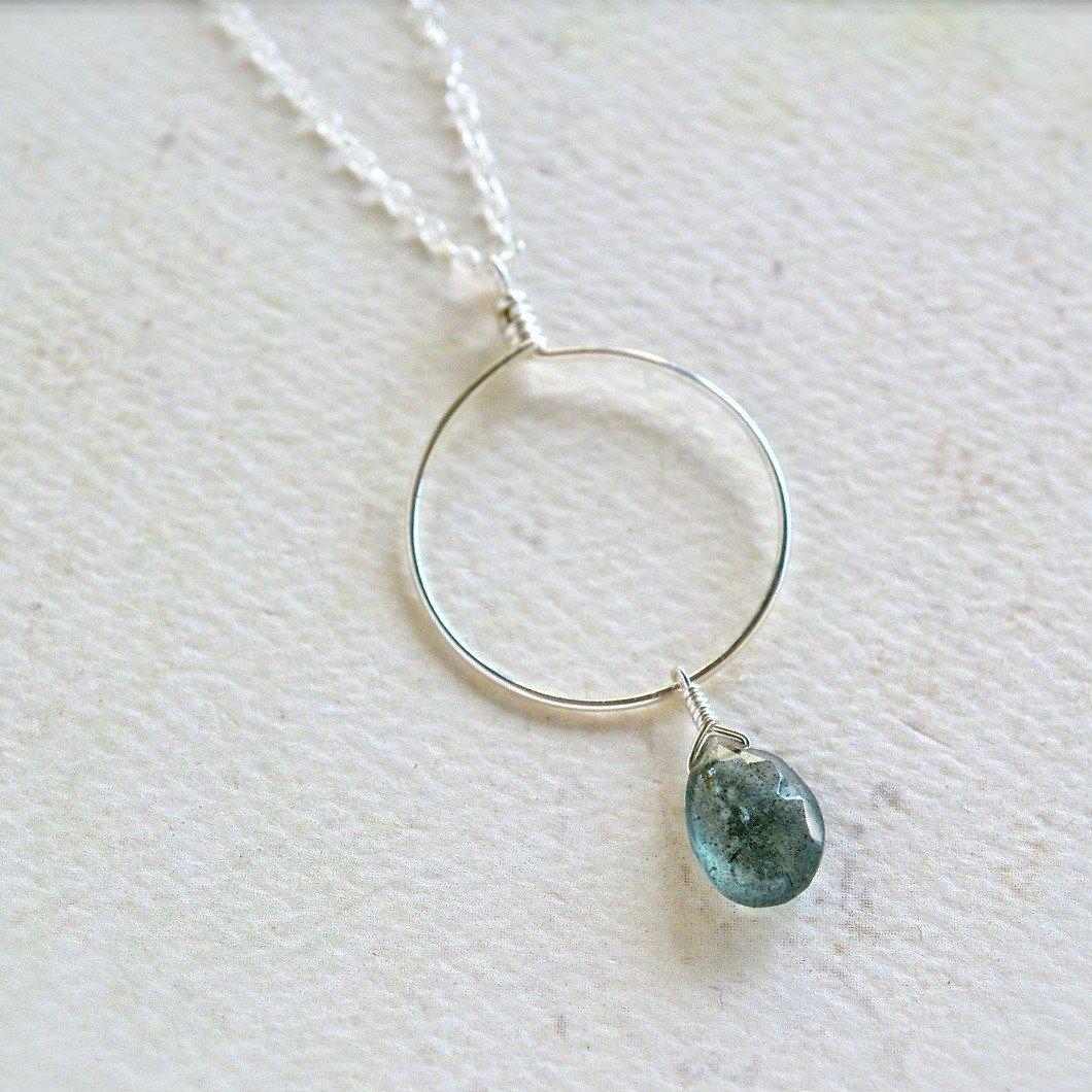 Freckles Necklace - teal speckled moss aquamarine circle pendant necklace - Foamy Wader