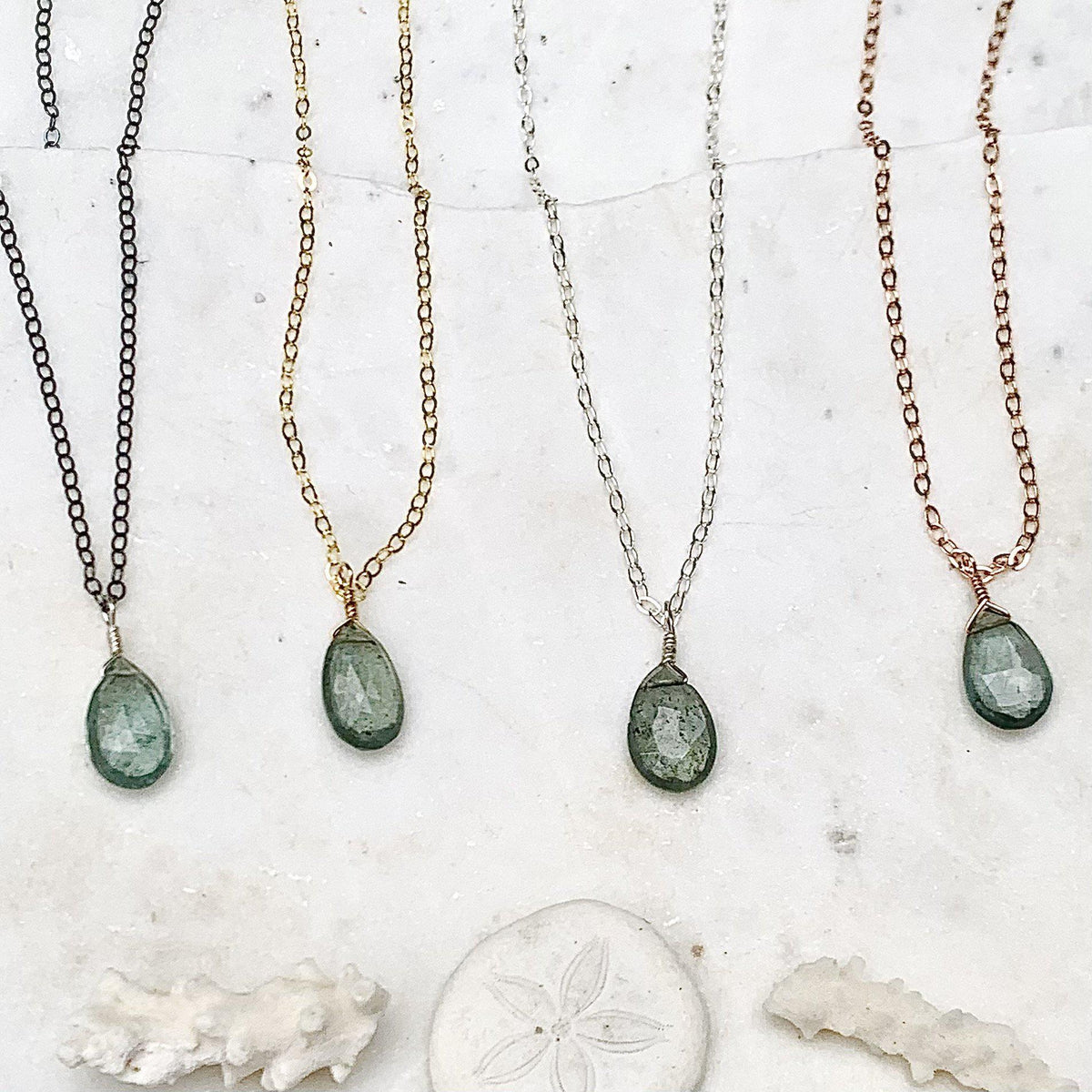 Freckles Petite Necklace - teal moss aquamarine solitaire necklace - Foamy Wader